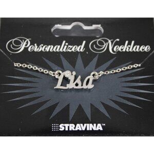 LISA Name Silvertone Rhinestone 14.5" w 4.5" Multi Ring Ext Necklace